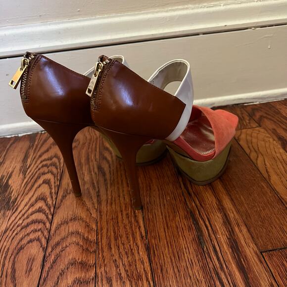 Suede Colorblock Venessa Stiletto Platform Heels Sandals Size 7.5 BackZip Boho - Picture 5 of 16